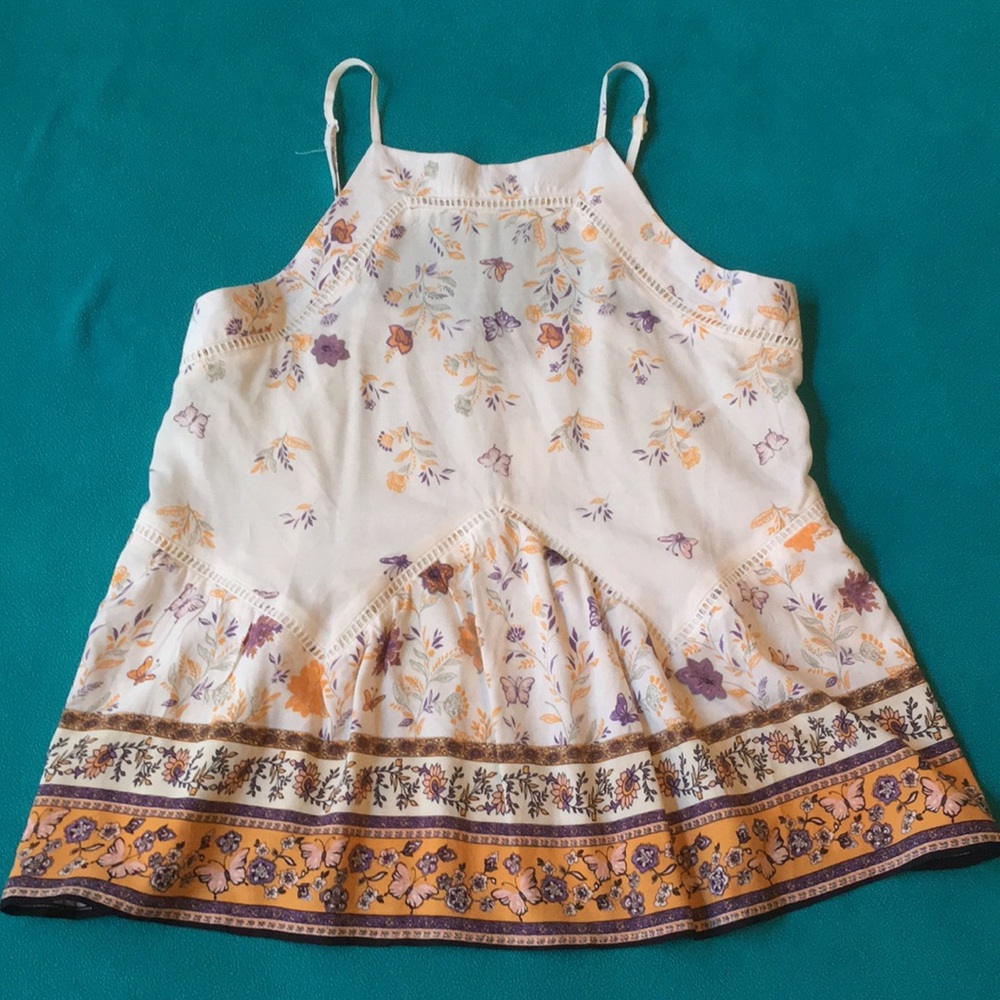 White Top with Purple/Yellow Flowers/Butterflies